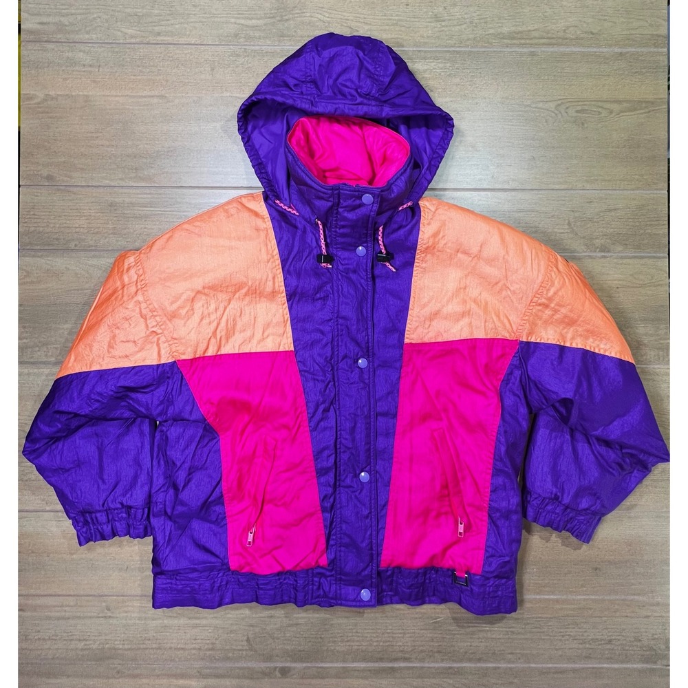 Vintage Black Ice Gore Tek Medium Ski Jacket Purple Pink Orange Colorblock hood‎